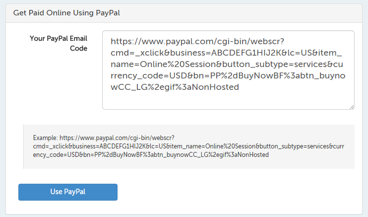 PayPal Email code field