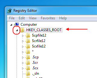 Showing the HKEY_CLASSES_ROOT directory