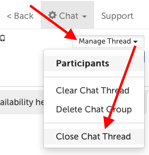 Manage Thread -> Close Chat Thread