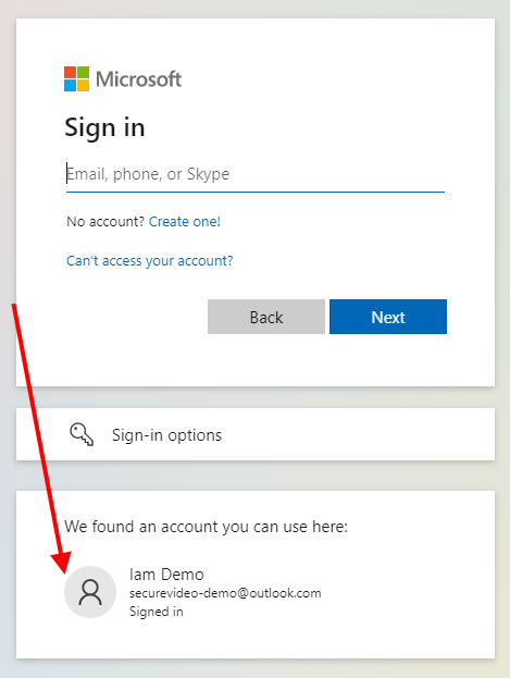 Arrow pointing at example account "Iam Demo"
